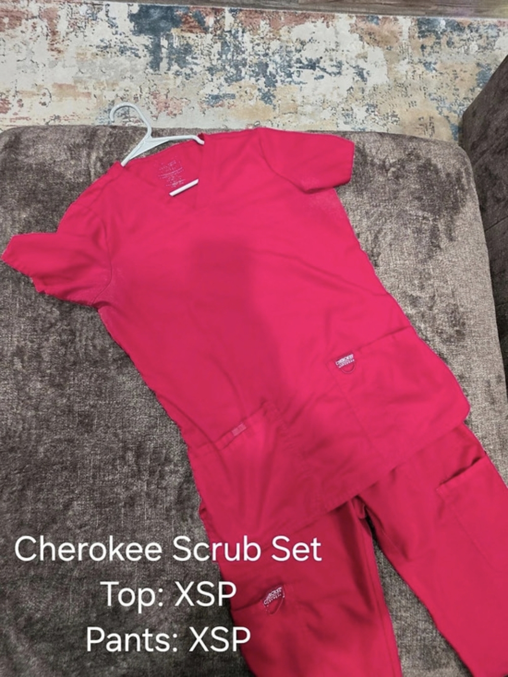 Cherokee Workwear V-Neck Scrub Top and Pants Set Pink XS